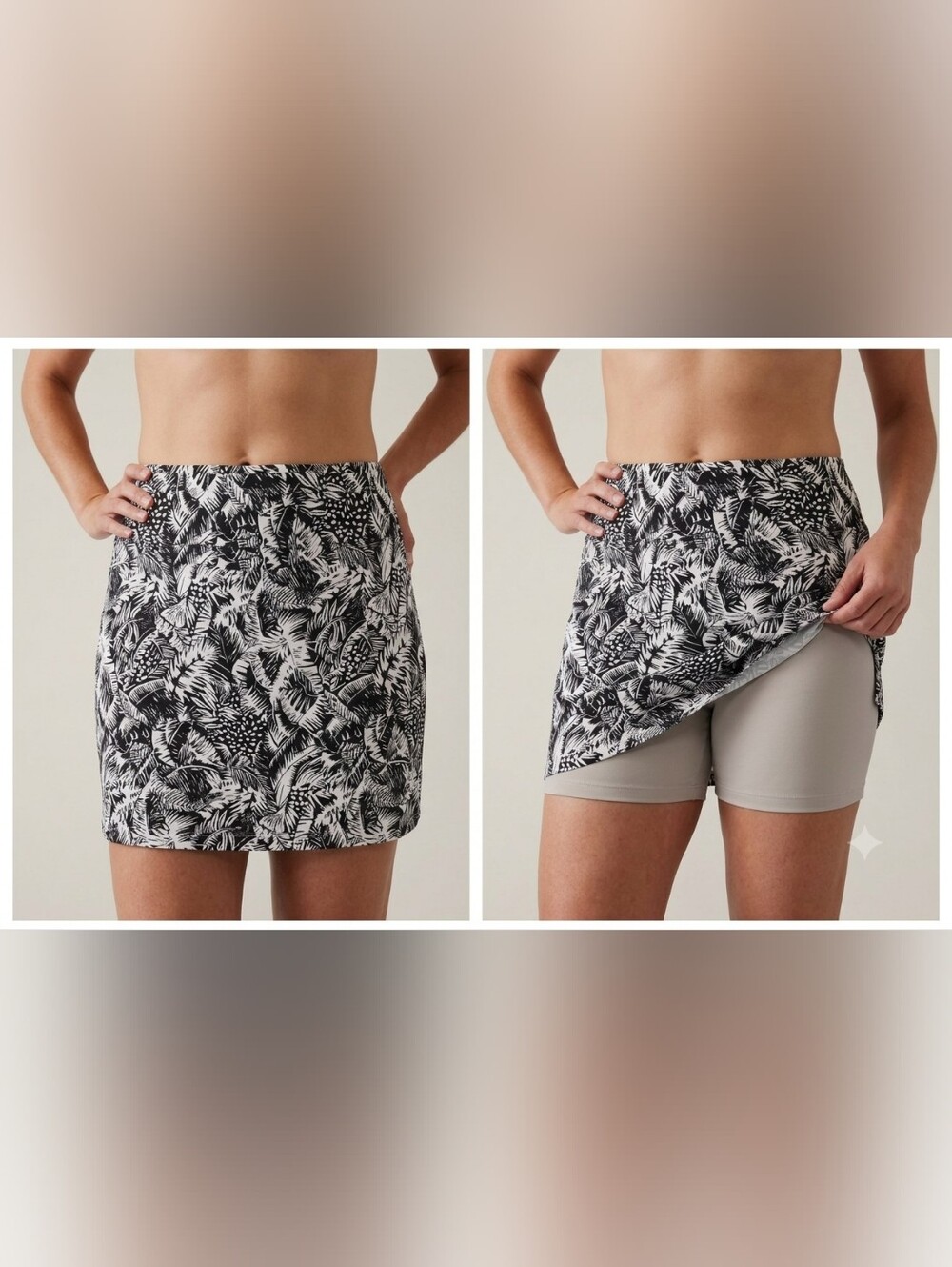 B Skinz Skort Women's Tropical Black & White leaf print- built in shorts size XL